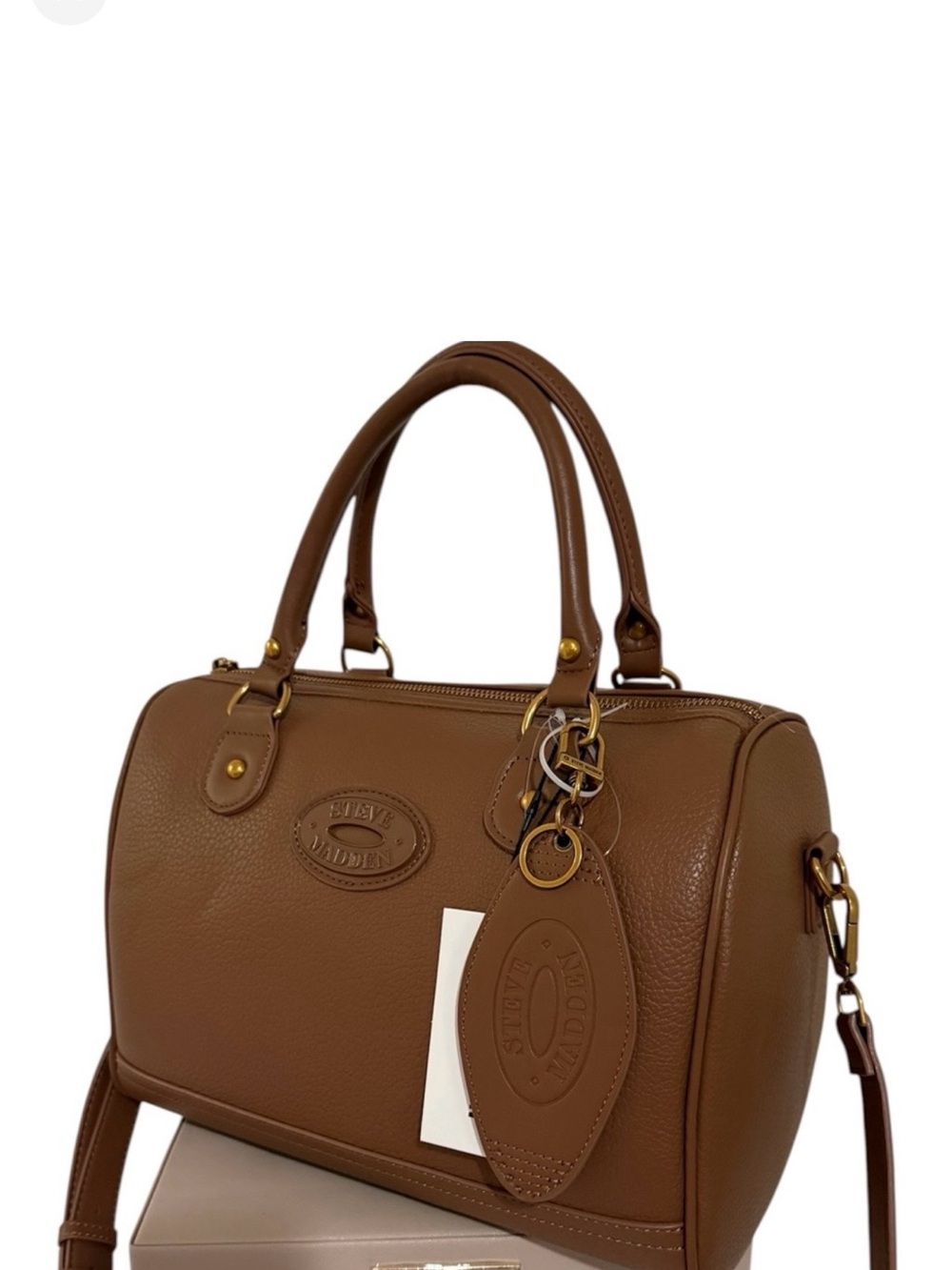 Steve Madden Cognac Pebbled Leather Satchel with Charm